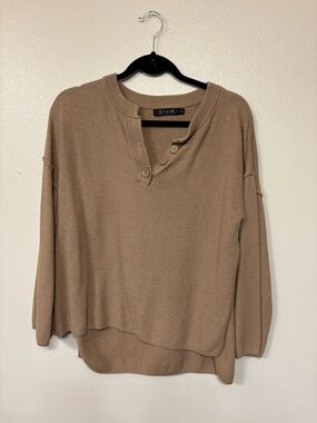 Beige Button Henley Sweater